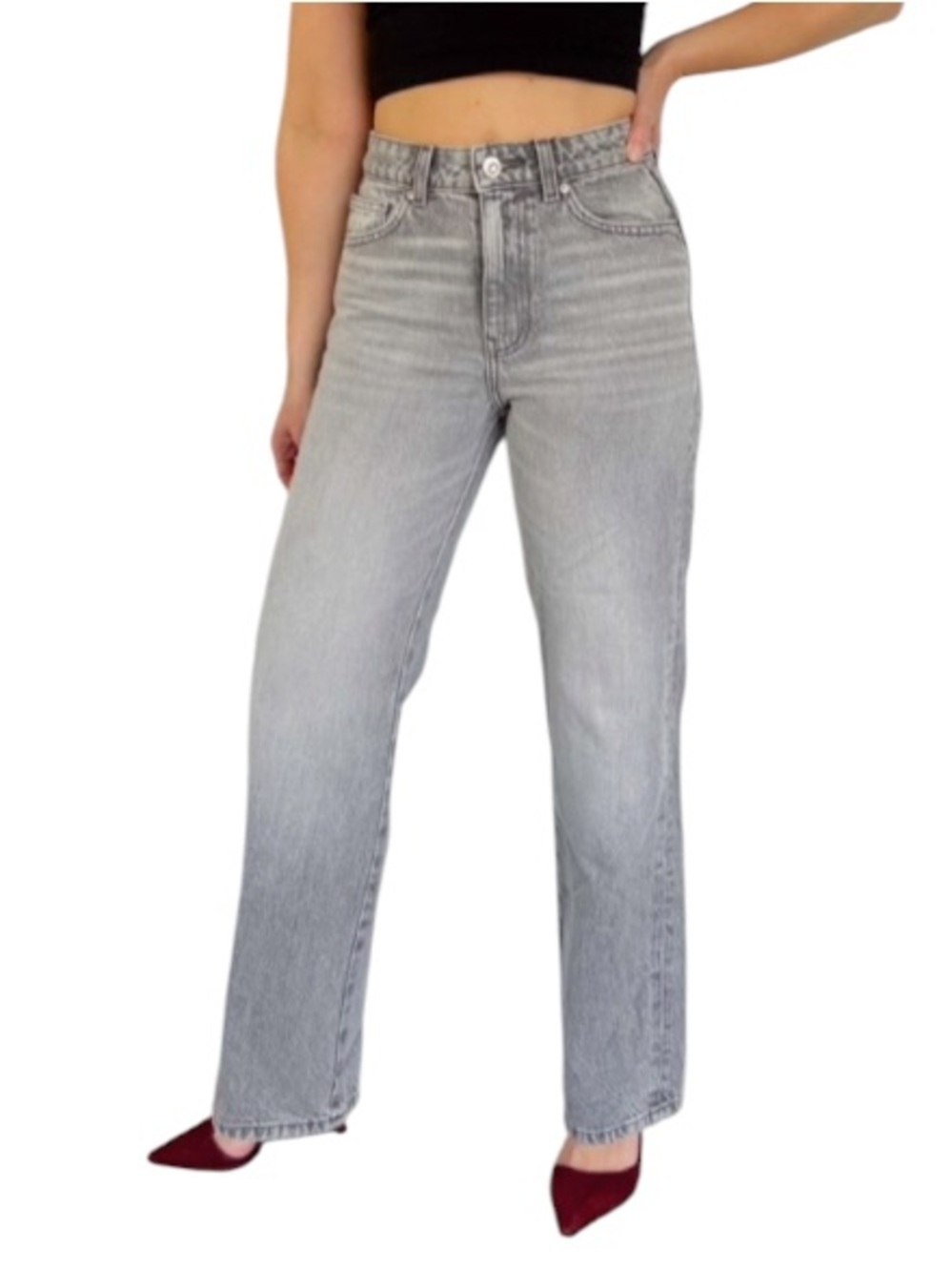 ZARA light gray regular fit high rise long length rigid cotton jeans size 4